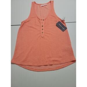 Melrose Market Blouse Women XS Tank Top Orange Stripe Modal Stretch Henley Shirt
